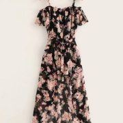Self Tie Floral Print Tulip Hem Chiffon Dress [swdress02190315007] - $42.00 : cu...