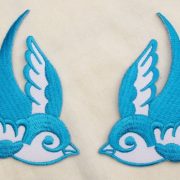 AQUA BLUE & WHITE SWALLOWS PAIR Tattoo Ink Chic Rockabilly Iron Sew On Patch...