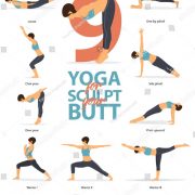 Set of yoga postures female figures Infographic . 6 Yoga poses for Sculpt your b...