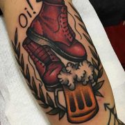 A glass of beer and a shoe pair tattoo inked in traditional style by Jeroen Van ... pin.2elci.com Best Tattos